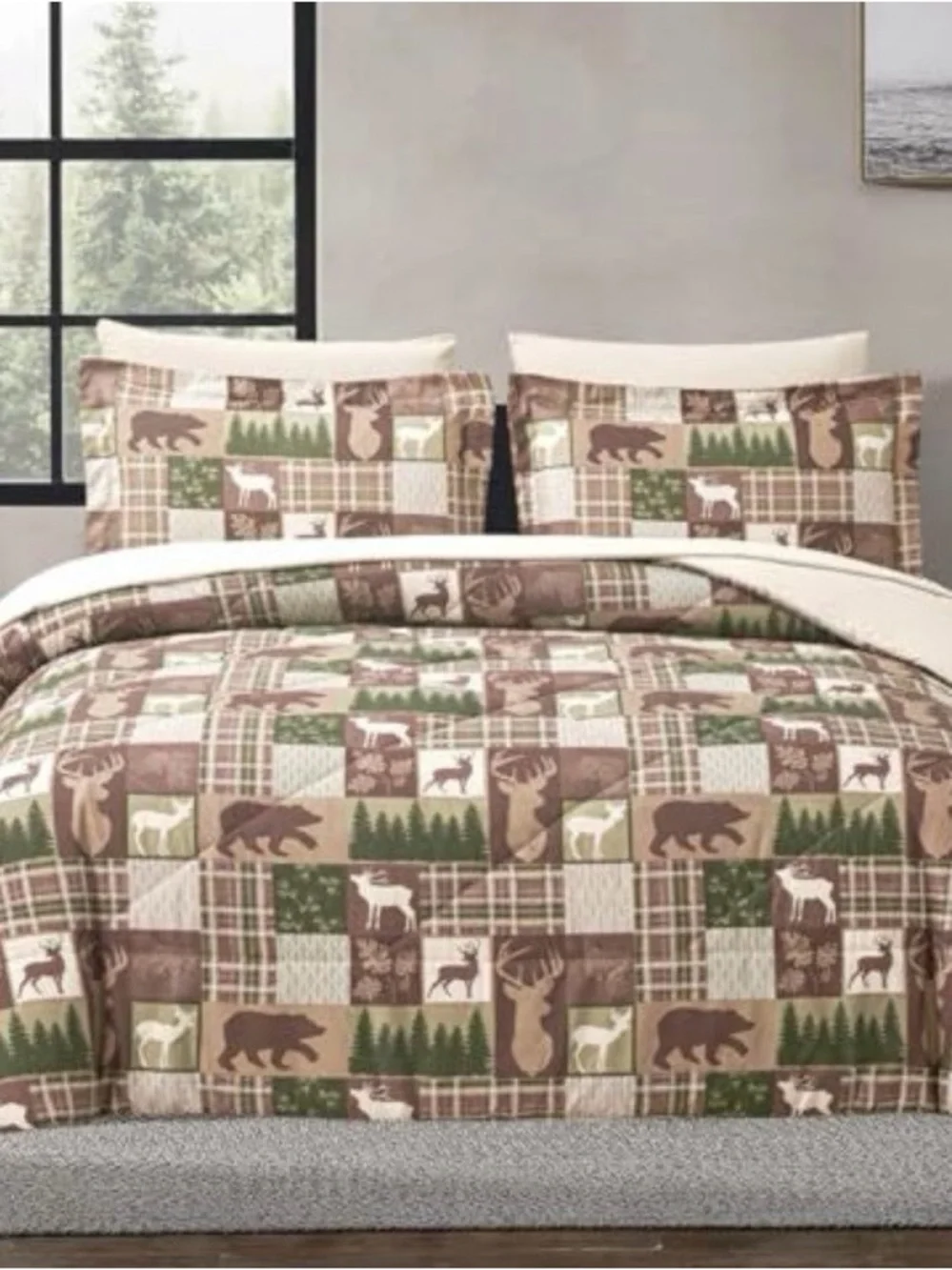 Rustic Lodge Plaid Comforter Set - Brown & Green